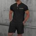 Men's Clothing Waffle Stand Collar Color Matching Short Sleeved Shorts Casual Suit_viptrois.com