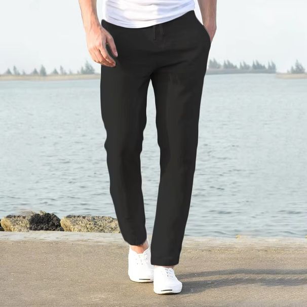 Men's Summer Casual Pants Lightweight Breathable Straight Leg Drawstring Waist Solid Color For Daily Wear_viptrois.com