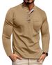 Men's Long Sleeve Henley T-Shirt - Breathable Cotton Blend, Casual Crew Neck Tee With Color Block Design For Everyday Wear_viptrois.com