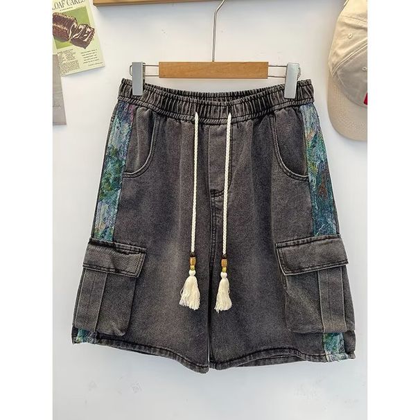 Men's Denim Cargo Shorts Loose Fit Workwear Casual 5-Pocket Athletic Knee-Length Multi-Pocket Summer Shorts_viptrois.com