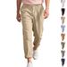 Men's Clothing Linen Trousers Breathable Comfortable Khaki Pants Straight Casual Lightweight ( Light Khaki, Light Blue, Brown) - S/M/L/XL/XXL_viptrois.com