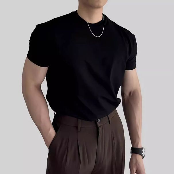 Men's Clothing Summer T Shirt With Small Neckline Slim Fit Short Sleeves Muscle Suit_viptrois.com