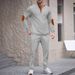 Men's Autumn New American Style Stand Up Collar Button Elbow Pads Color Matching Long Sleeved Sweatshirt Trousers Suit_viptrois.com