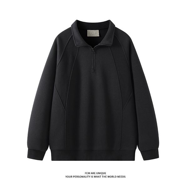 Heavy Splicing Semi-zipper Stand-up Neck Sweater Men's Autumn Trendy Brand Design Top Loose Casual Ruffian Handsome Sweater Men_viptrois.com