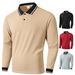 Men’s Jacquard Collar Long-Sleeve Polo Shirt – Breathable & Stylish Outdoor Top (Black/Red/Light Grey/Khaki) – S-XXL_viptrois.com