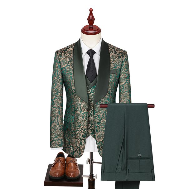 Men's Clothing Large Size Men's Jacquard Suit Wedding Dress Groom Suit Set Host Performance Clothes_viptrois.com