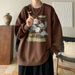 Camellia Print Hoodie Men's Retro Autumn Loose Jacket Round Neck Top_viptrois.com