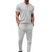 New Waffle Texture Stand Collar Small Zipper Solid Color Men's Short Sleeve Long Pants Set_viptrois.com