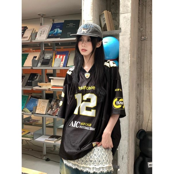 Summer American-style Printed Loose Short-sleeve Jersey Men And Women, Street Sports Casual T-shirt For Couples_viptrois.com