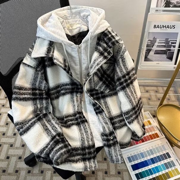 American Style Two-Piece Plaid For Men, Autumn And Winter New National Trend Thickened Warm Retro Woolen Hooded_viptrois.com