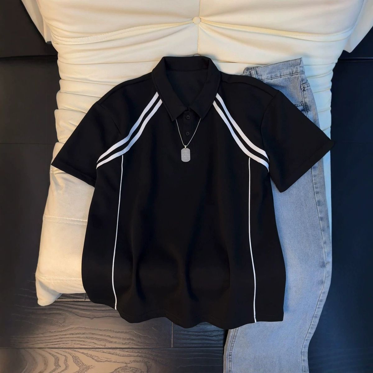Men's Clothing Men's Heavyweight Short Sleeve Shirt Summer Style Color Block Trendy Top Shoulder T-Shirt For Formal & Casual_viptrois.com