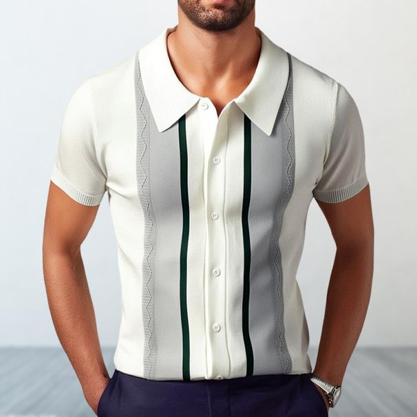 Men's Clothing menswear summer new men's knitwear lapel pullover casual striped polo shirt SY0041_viptrois.com
