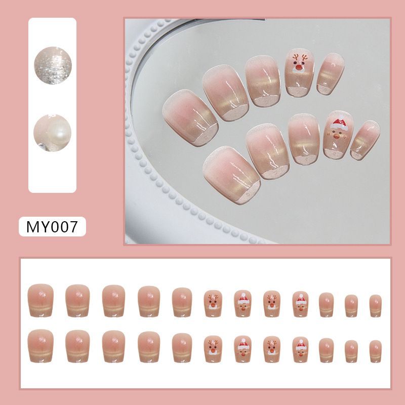 Nails Art Smile Cat Eye Christmas Wear Nail Detachable Nail Patch Nail Piece Nail Sticker Blush Nail 24 Pieces_viptrois.com