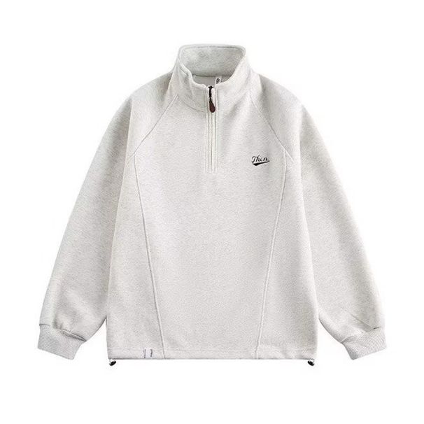 Minimally Embroidered Stand Up Collar Half Zip Hoodie Men's Trendy Brand Loose Casual Sportswear_viptrois.com