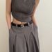 Instagram style metal circular small buckle PU decorative black niche belt for versatile use_viptrois.com