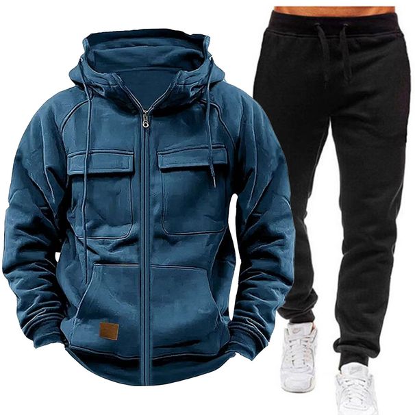 Autumn Winter Hooded Loose Long Sleeve Sweatshirt And Pants Youth Multi-Pocket Patchwork Jacket Sweatpants Set_viptrois.com