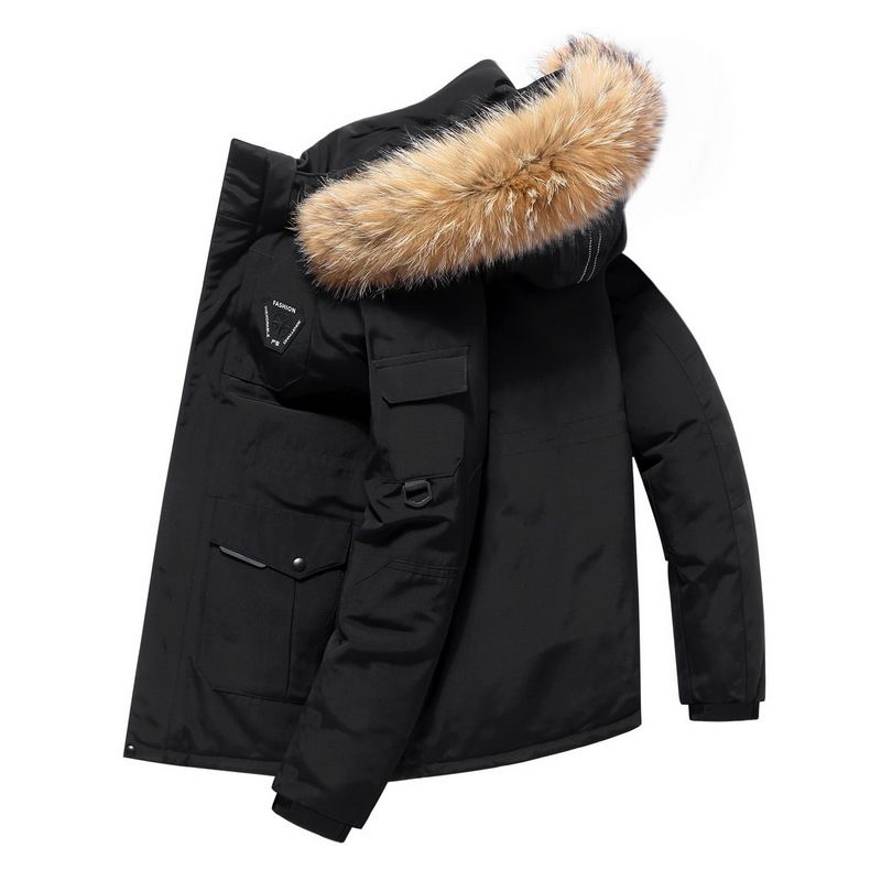 Men's Short Winter Outdoor Thick Fur Collar With Hat Down Jacket, Simple And Fashionable Versatile Jacket_viptrois.com