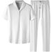 Men's Clothing Ice Silk T Shirt Men's Summer High End Short Sleeved Casual Sports Suit V Neck Half Sleeved T Shirt With Pants Two Piece Suit_viptrois.com