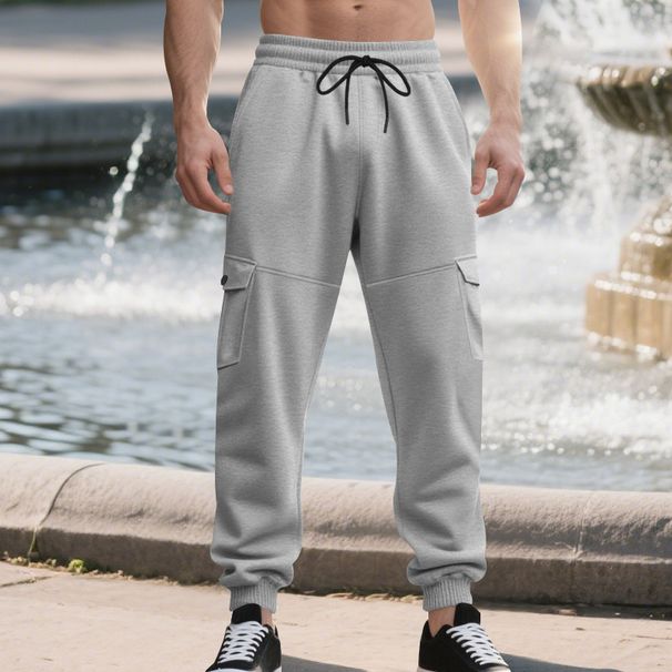 Heavyweight Fleece-Lined Cargo Pants – Multi-Pocket Drawstring Joggers For Men (Black/Army Green/Tan, S-XXXL)_viptrois.com