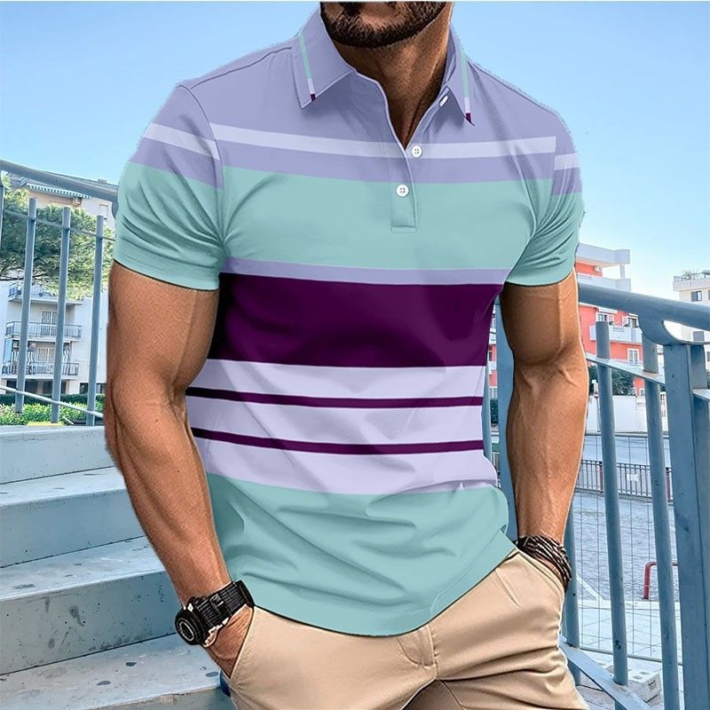 Summer Men's Casual Short-sleeved Polo Shirt Solid Color Lapel Fashion Business Breathable Comfortable Short-sleeved T-shirt Trendy_viptrois.com