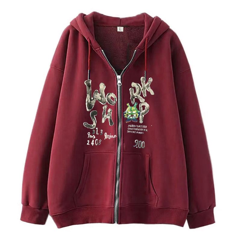 Men's Clothing Trendy Simple Design Watercolor Style Letter Print Zipper Sweater Casual Loose Sweater Cardigan Jacket_viptrois.com