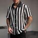 Men's Clothing Black And White Striped Hollow Short Sleeve Shirt Daily Casual Tops_viptrois.com
