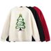 Men's Vintage Knit Sweater – Oversized Christmas Tree Embroidery Pullover, Streetwear Loose Fit Crewneck Top For Teens & Young Adults_viptrois.com
