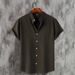 Cross-border Foreign Trade Summer New Casual Fashion Solid Color Stand-up Collar Short-sleeve Men's Shirt_viptrois.com