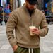 Men's Stand Collar Half-Zip Fleece Hoodie - Winter Pullover Sweatshirt With Large Pockets, Loose Fit, Long Sleeve, Casual Streetwear_viptrois.com