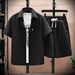Ice Silk Seersucker Shirt And Shorts Set For Men Stylish Sporty Casual Outfit Summer_viptrois.com