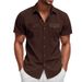 Men's Clothing Men's Shirt Summer New Corduroy Solid Color Short Sleeve Large Size_viptrois.com