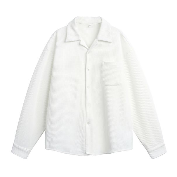 Monochrome Man- Velvet Feel Cuban Collar Long Sleeve Autumn Vintage Old Money Style Textured Shirt Oversized Jacket Q_viptrois.com