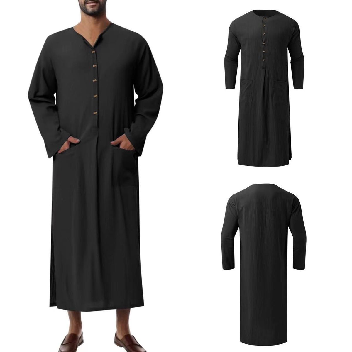 Men's Clothing New Men's Loose Stand Up Collar Long Sleeved Robe_viptrois.com