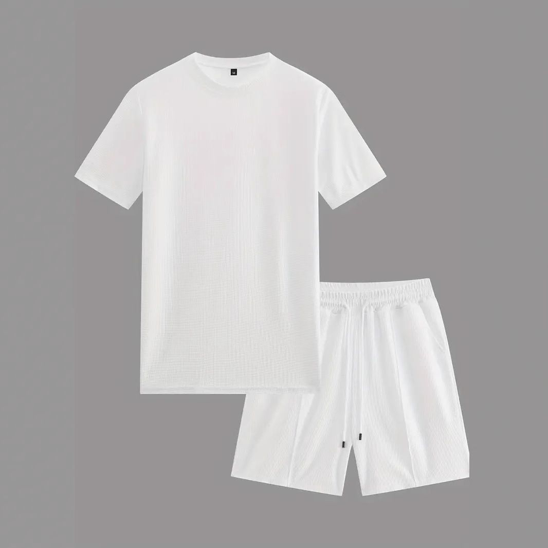 Waffle-Knit Performance Short Sleeve Set – Quick-Dry Gym & Running Outfit (Breathable Polyester, 4 Colors, S-XXXL)_viptrois.com