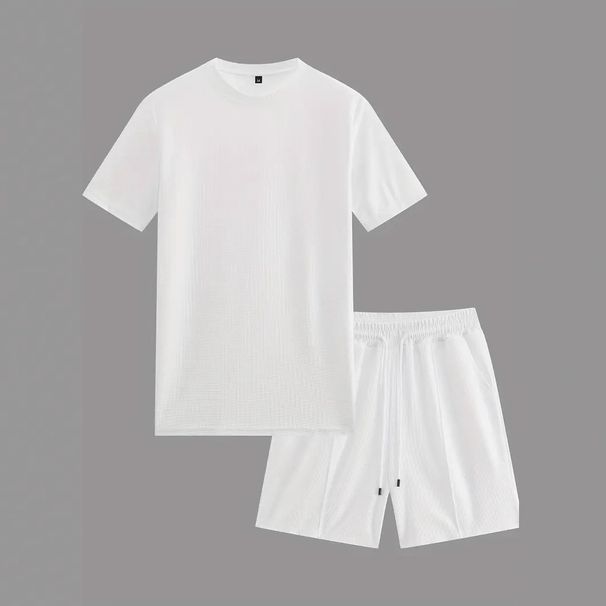 Waffle-Knit Performance Short Sleeve Set – Quick-Dry Gym & Running Outfit (Breathable Polyester, 4 Colors, S-XXXL)_viptrois.com