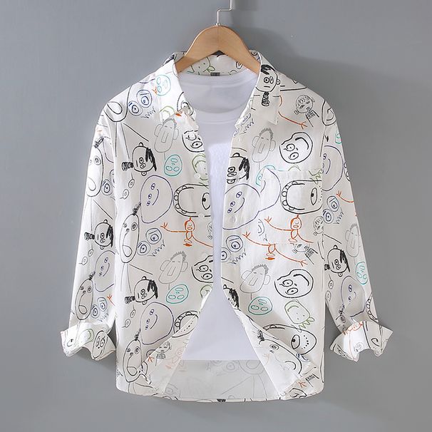 Fresh Spring And Autumn New Men's Long Sleeve Shirt Street Loose Casual Elastic Printed Shirt Coat_viptrois.com