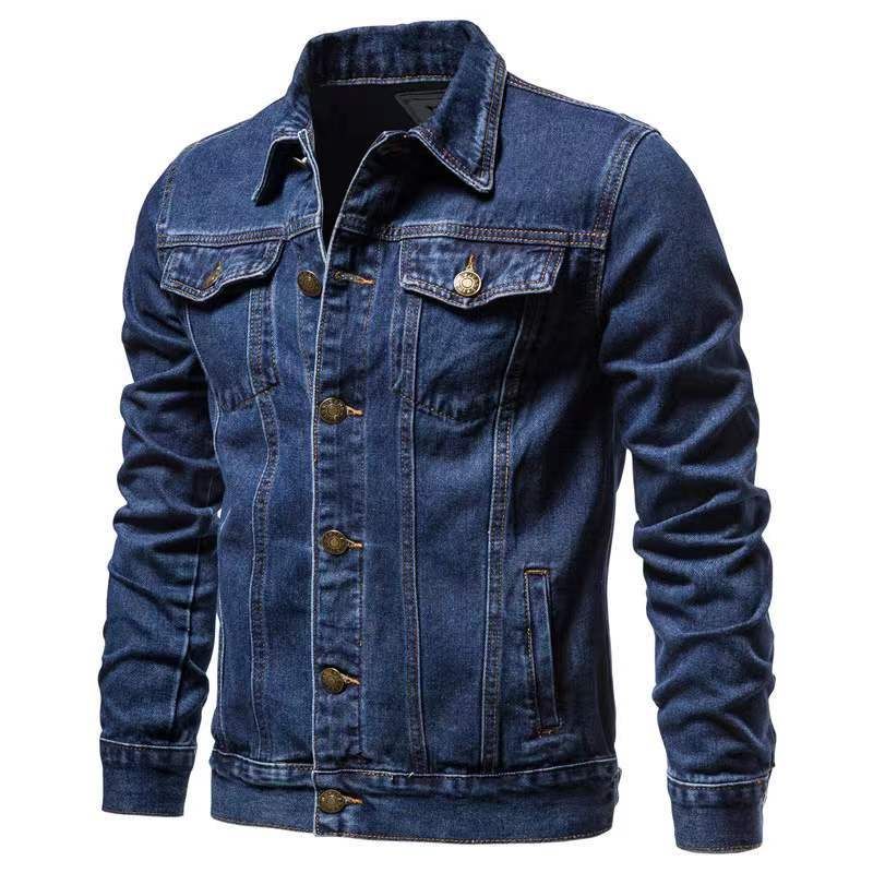 Men's Denim Jacket With Floral Print, Loose Fit Casual Long Sleeve Shirt Coat For Spring & Autumn, Youth Trendy Open Front Coat_viptrois.com