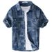 Summer men's workwear denim short-sleeved shirt loose handsome trend simple versatile young men's shirt 715_viptrois.com