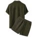 Men's Clothing 2025 Summer New Solid Color Corduroy Casual Suit Shirt And Shorts Set_viptrois.com