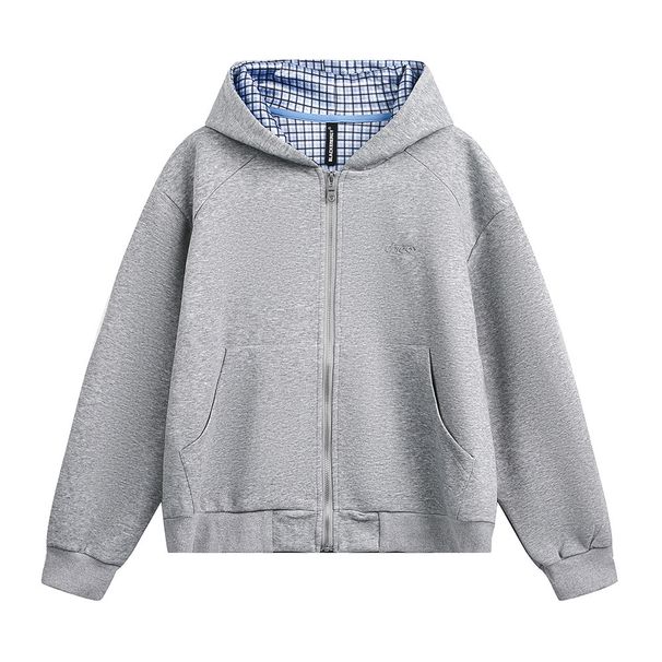 American Style Solid Color Hooded Cardigan Sweatshirt Men's Spring Autumn Loose Trendy Street Casual Long Sleeve Hoodie_viptrois.com