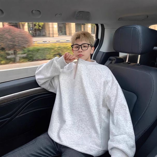 Zipper Splicing Niche Design Hoodie Men's Loose Round Neck Pullover Top Jacket Trendy_viptrois.com