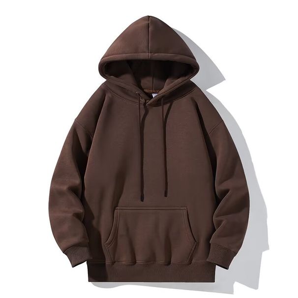 Men's Simple Solid Color Hooded Sweatshirt, Autumn Style, Fleece Lined, Loose Fit, High End, Versatile, Trendy Brand, Student Casual Top._viptrois.com