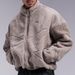 Men's Fleece Lined Zip Up Jacket - Winter Warm Streetwear Coat With Stand Collar, Loose Fit For Casual Daily Wear (Black, Dark Grey, Brown)_viptrois.com