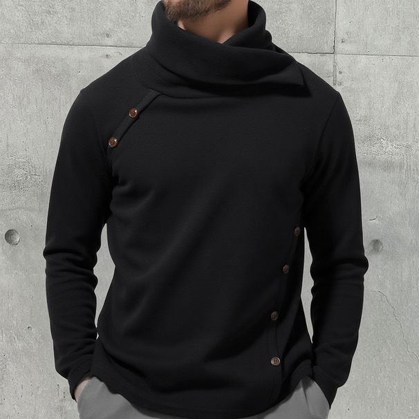 Men's British Style Stacked Neck Long Sleeve Sweater Light Fleece Lined Slim Fit Stretchable Winter Pullover_viptrois.com