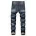 Men's Clothing New Cross Border Men's Clothing Ripped Straight Slim Non Elastic Jeans Many Tattered Men_viptrois.com