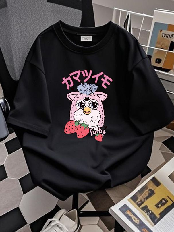 Furby Womens Fashion T-Shirt Furby Strawberry Top Tee S-XL Official Summer Top For Everyday Wear Streetwear Homme Unisex Graphic Stylish Casual_viptrois.com
