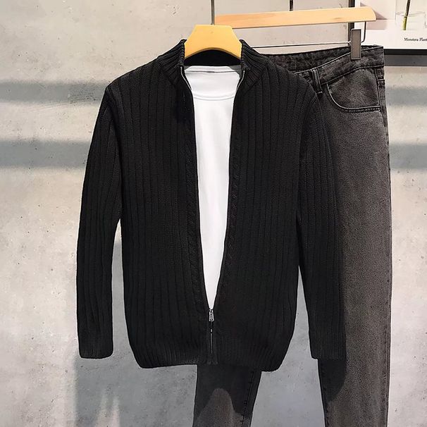 Men's Clothing Autumn New Knitted Cardigan Fashion Trend Pure Color Simple High End Versatile Lazy Style Handsome Tops For Men_viptrois.com
