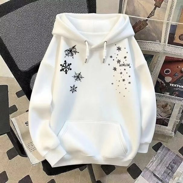 Unisex Snowflake Print Hooded Sweatshirt – Trendy Oversized Pullover With Kangaroo Pocket For Casual Wear_viptrois.com