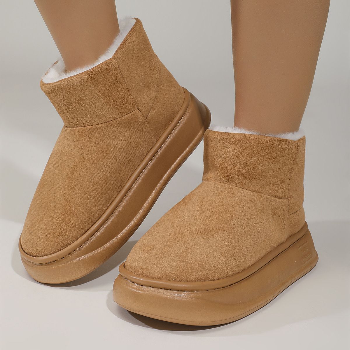 Autumn and winter men and women casual comfortable thick bottom heightened heightening solid color round head fashionable mini snow boots short boots_viptrois.com