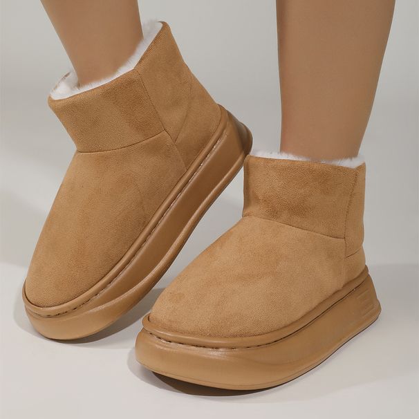 Autumn and winter men and women casual comfortable thick bottom heightened heightening solid color round head fashionable mini snow boots short boots_viptrois.com